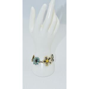 Vintage Lucky Brand Flower Power Style Toggle Clasp Bracelet Metallic Enamel